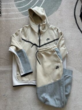 Nike Beige & Gray Two-Piece Hoodie and Joggers Set